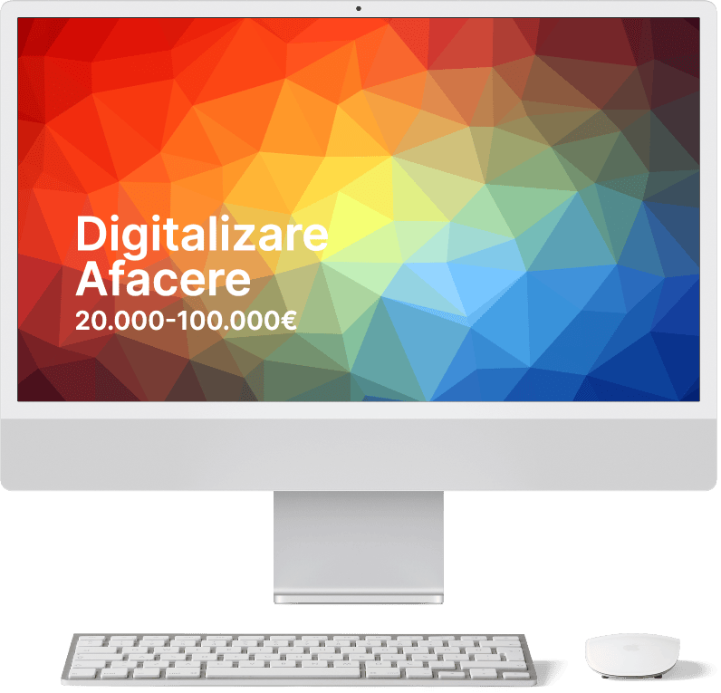 Laptop macbook care are textul de "Digitalizare afacere"