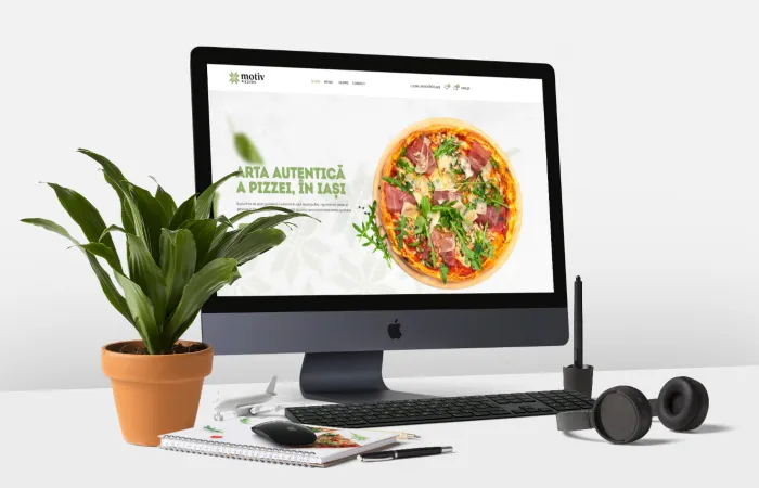 Monitor cu o imagine de pe site-ul Motiv Pizza