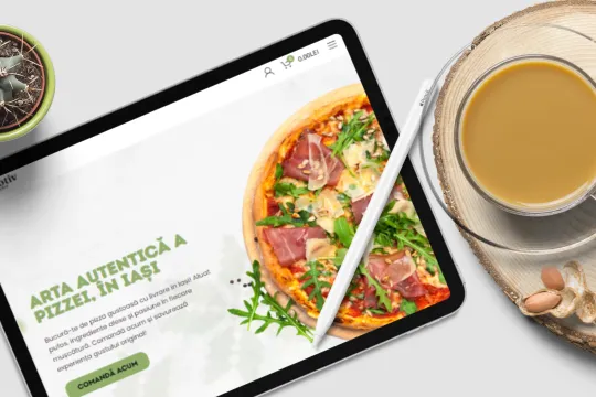 Tabletă cu o imagine de pe site-ul Motiv Pizza